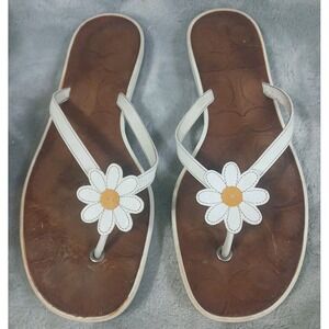 Coach Lucie Daisy Thong Sandals Womens 8 White Leather Flip Flops READ